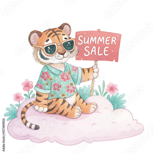 Cute Animal in Hawaiian Outfit on a Cloud  Sunglasses Summer Sale 
