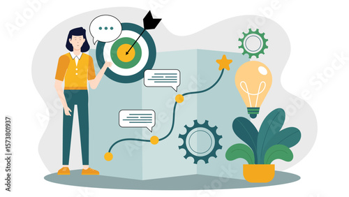 Sales team planning regional expansion strategy flat vector illustration