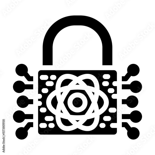 encryption lock quantum computer glyph icon vector illustration