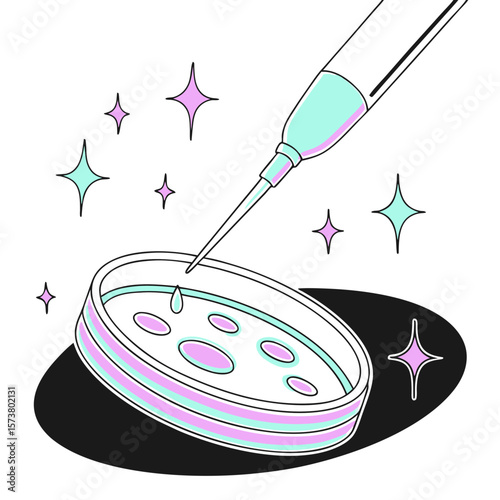 Petri dish with sample and pipette in minimal outline style  