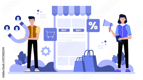 E-commerce seller setting discount pricing strategy, flat vector illustration