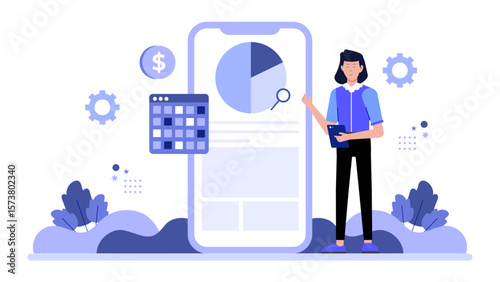 Finance team tracking subscription expenses, flat vector illustration