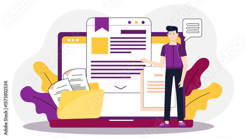 Freelancer sending contract for digital signature, flat vector illustration