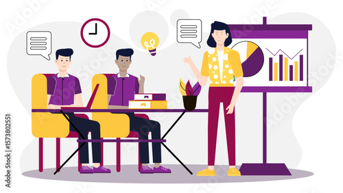 HR specialist organizing diversity training session, flat vector illustration