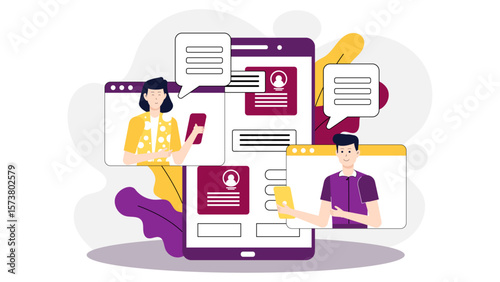 Remote team scheduling tasks in project management app, flat vector illustration