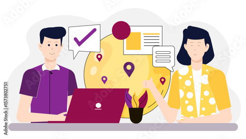 Sales team coordinating multi-country outreach, flat vector illustration