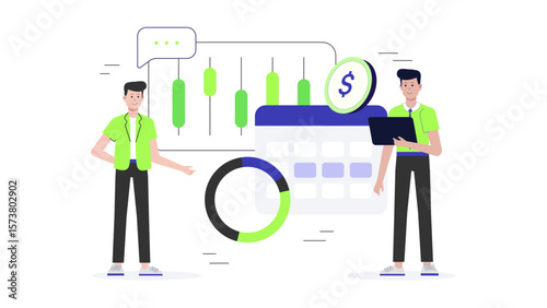 Finance team tracking subscription expenses, flat vector illustration