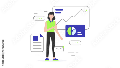 CEO writing annual company vision statement, flat vector illustration