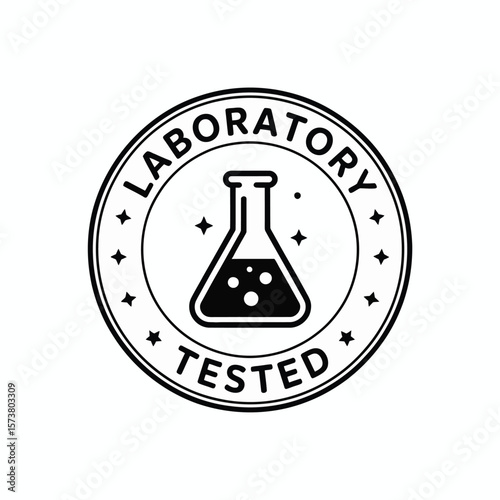 Laboratory tested seal of approval with chemical flask and stars