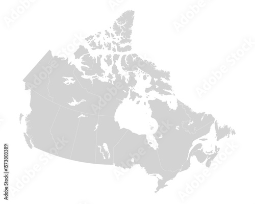 Vector map of Canada with province borders. Minimal grey design, perfect for infographics, presentations, education, travel, political or geographic content. Isolated on white background.