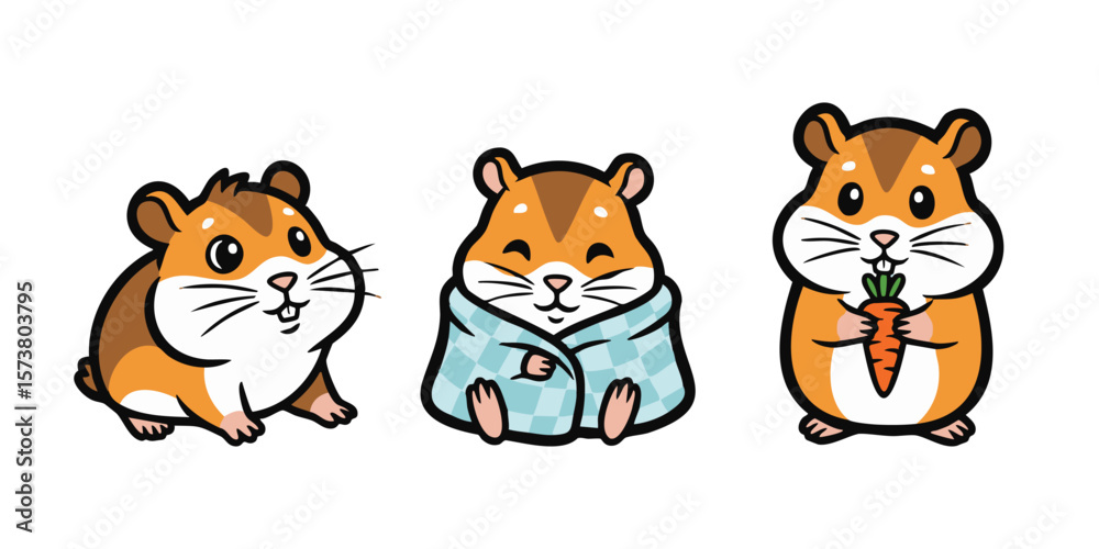 Fototapeta premium Adorable Hamster Cartoon Illustrations in Different Poses Expression