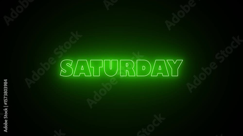 Glowing neon lines Saturday text animation on black background. Seamless loop. 7 days a week name Saturday neon effect text animation.