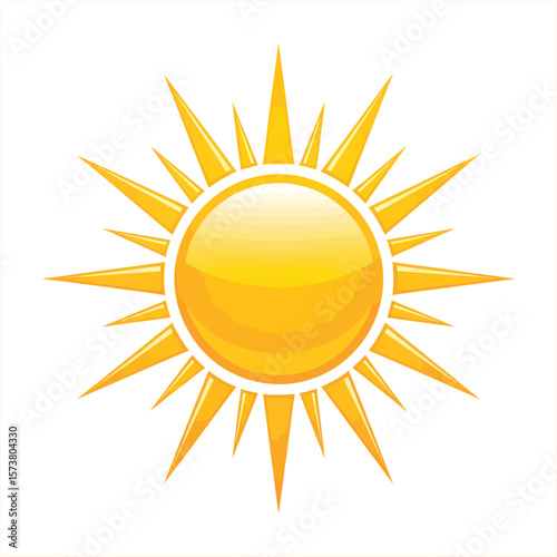 Bright Yellow Sun Vector Illustration Shining With Sharp Rays Against White Backdrop