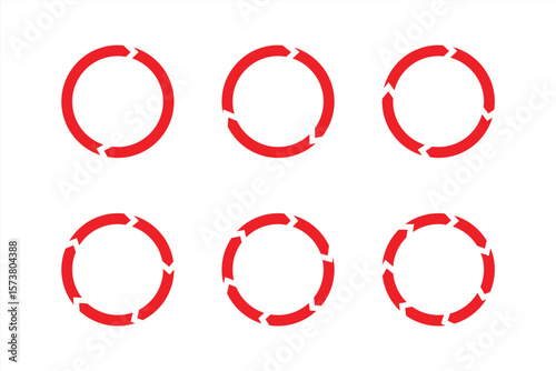red recycling sign. circular arrows arranged. refresh, reload, rotate. reset and reload icons. vector illustration