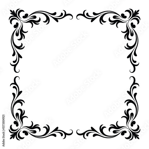 Elegant black floral corner flourish design elements for decorative borders
