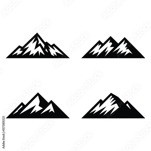Four simple black mountain peak silhouettes with jagged edges