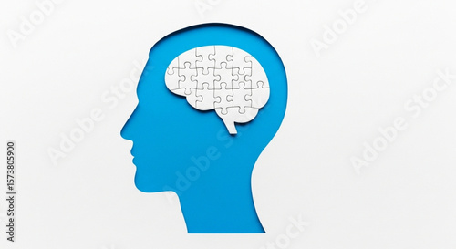 Human Head with Puzzle Brain Symbol  Concept of Mental Health and Psychology
