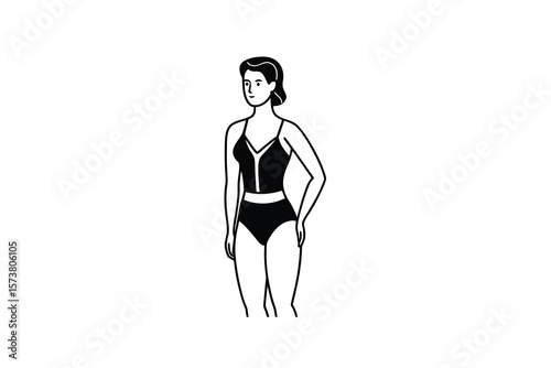 Elegant Woman in Swimsuit Standing Posing with Confidence Silhouette