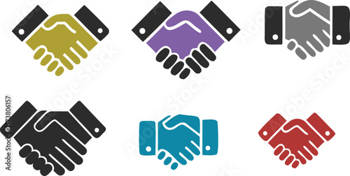 6 Minimal Handshake Icons Set – Flat Vector Design on White Background