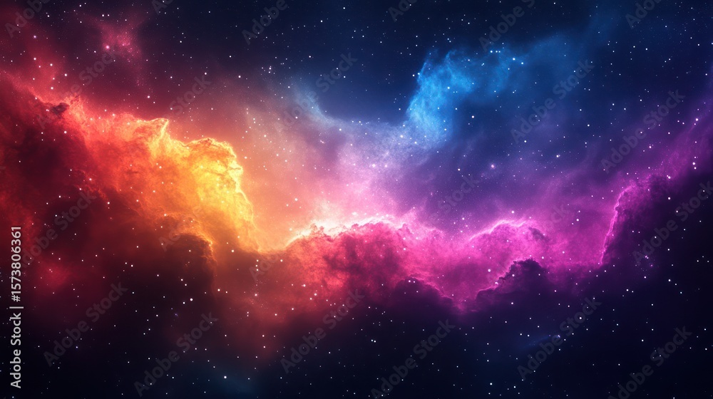 Fototapeta premium Cosmic Nebula Colorful cloudscape, stellar background, space exploration, design element