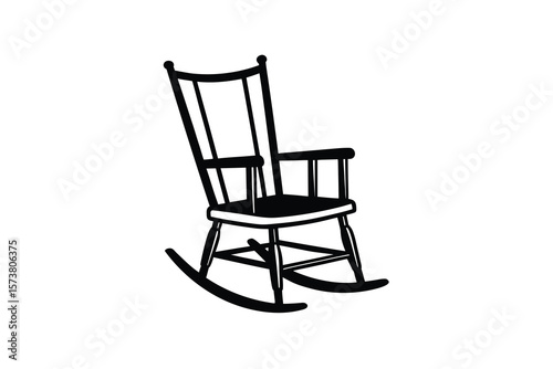 Classic Rocking Chair Illustration in Black and White Silhouette Style silhouette