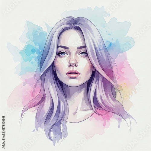 Watercolor Portrait of a Young Woman with Blue Eyes – Artistic Illustration