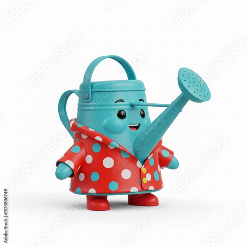 Whimsical Cartoon Watering Can Character - Cute Mascot Design for Kids & Gardening Themes3d character