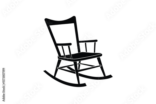 Classic Rocking Chair Illustration in Black and White Silhouette Style silhouette