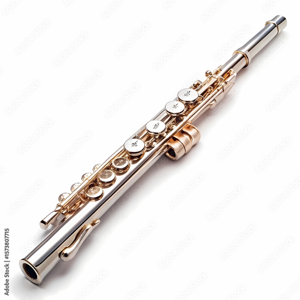 Fototapeta premium Silver Flute, Musical Instrument on white background