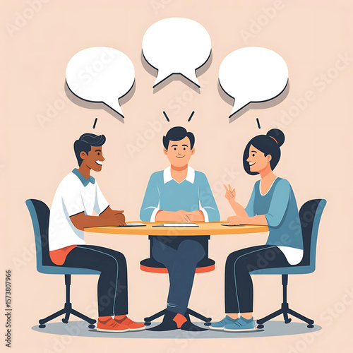 Engaging Team Meeting: Diverse Professionals Collaborating and Sharing Ideas, Productive Meeting: A Vibrant Illustration of Teamwork and Creative Brainstorming