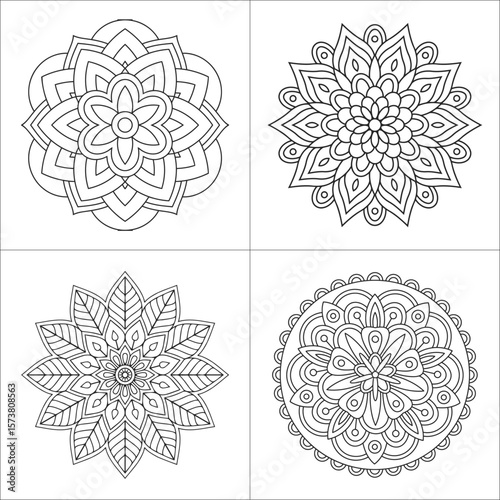 Four elegant mandala designs in a coloring page format inspiring creativity perfect for relaxation