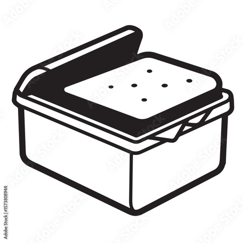 Black and white sandwich container isolated on white background with lid open ready to eat