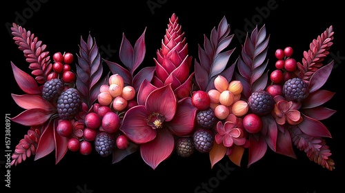 Bunch of colorful floral blooms with green leaves

