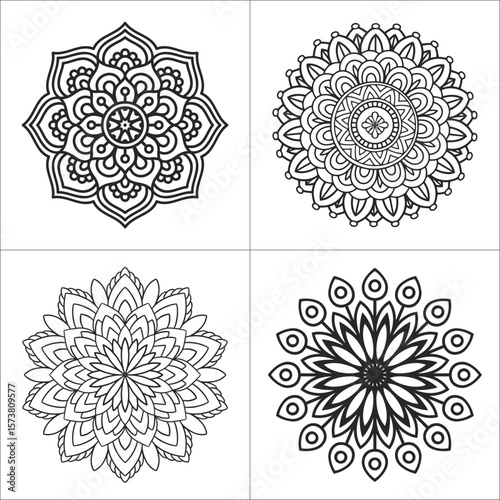 Four unique mandala designs to inspire creativity and relaxation in a coloring book for adults black