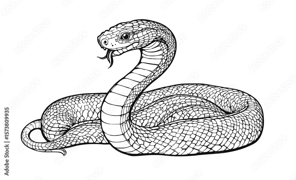 Fototapeta premium Snake Outline Vector – Simple Elegant Line Drawing for Coloring Use