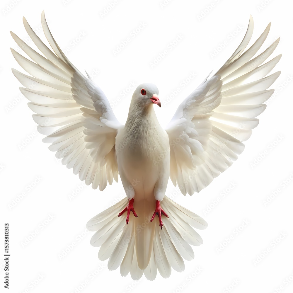 Fototapeta premium Pigeon, White Dove Flying, Symbol of Peace Purity and Hope on white background
