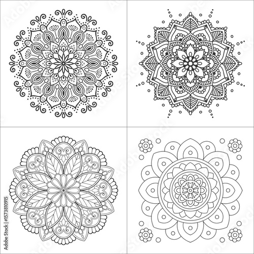 Intricate mandala designs for mindful coloring and creative relaxation with detailed line art and