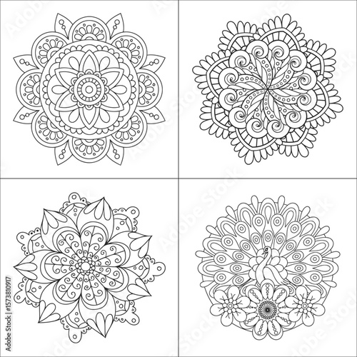 Intricate mandala art designs for mindful coloring a soothing therapy presented in a clean vector
