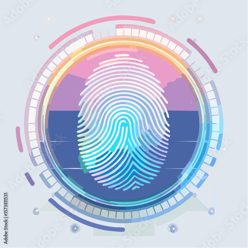 Glowing holographic fingerprint displayed in futuristic digital environment