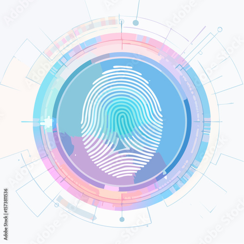 Glowing holographic fingerprint displayed in futuristic digital environment