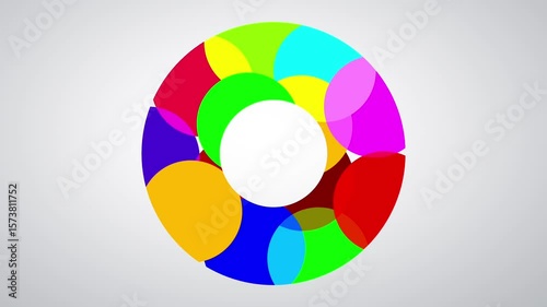 A multicolored radial wheel represents digital input selection or data sorting, often used in modern visual systems for interaction cues