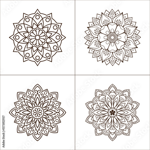 Elegant collection of mandala designs for coloring meditation and relaxation in simple line drawing