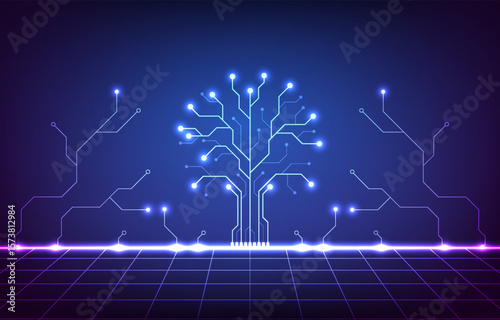 Digital Technology circuit board background. Featuring futuristic concept. Design for data future tree system network connections motherboard.