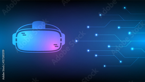 Technology Metaverse VR cyberpunk background with robotics, machine learning, data for UI design.