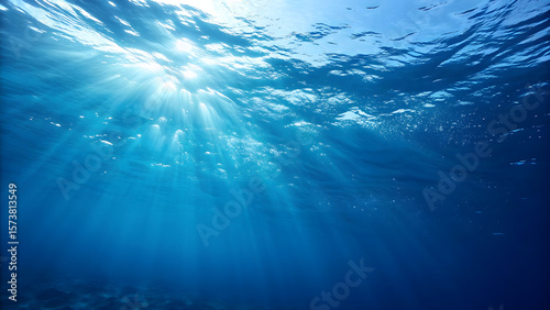 Sunbeams Filtering Through Ocean Surface Underwater