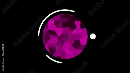 Animated purple particles form a dynamic geometric shape, suggesting data transformation, signal generation, or digital structural animation