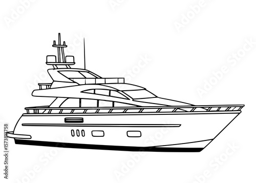 Luxury Yacht Line Art, Modern Superyacht Outline