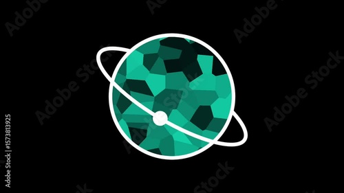 A teal-toned structure mimics atomic orbits, conveying high-tech precision, digital energy, and advanced scientific concepts in motion