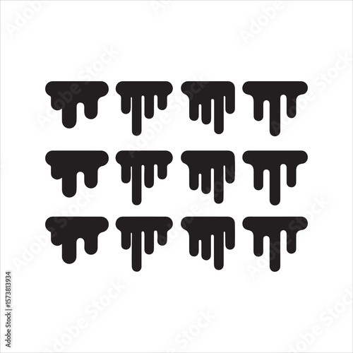 Collection of black slime drips on a white background