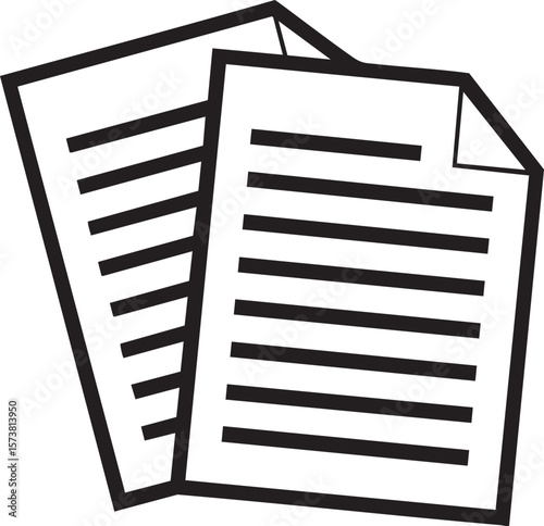 Two black paper documents with horizontal lines isolated on transparent background